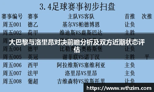 大巴黎与洛里昂对决前瞻分析及双方近期状态评估